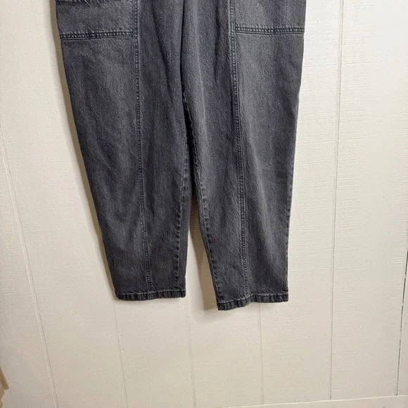 Universal Thread Denim Jumpsuit Sz 16 Black Barrel Leg Zip Up Long Sleeve - Picture 5 of 16